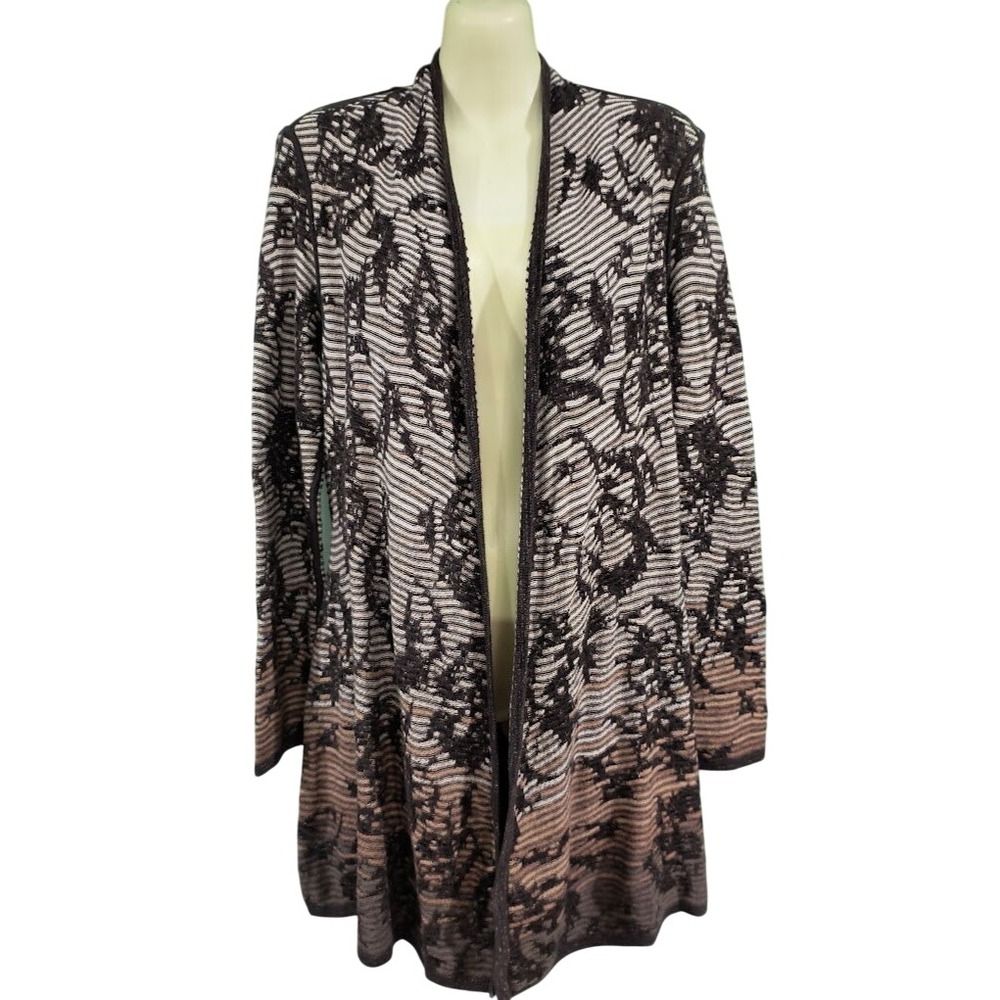 Nic+Zoe Cardigan Open Front Brown, Cream‎ & Beige Knit Long Sleeve Women S